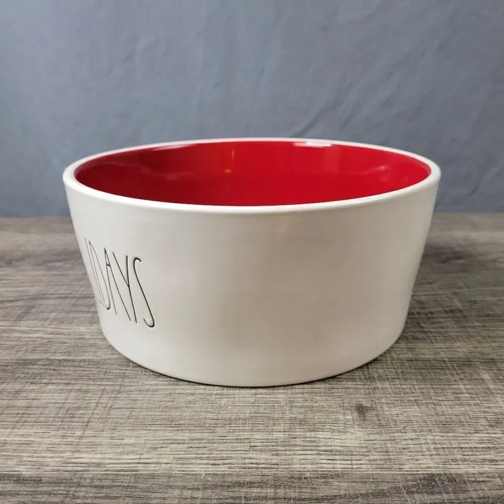 Rae Dunn Artisan Collection Ceramic‎ White & Red Deck the Paws Dog Bowl